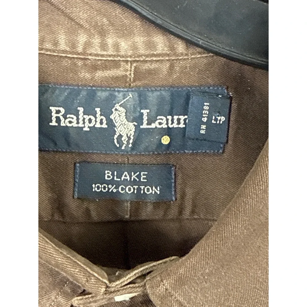 Ralph Lauren Mens XL Brown Blake Short Sleeve Button Down Cotton Shirt Logo
